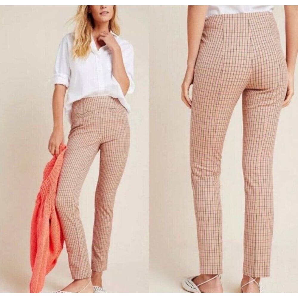 Anthropologie The Essential Slim Plaid Check High Rise Ankle Pants Size 4